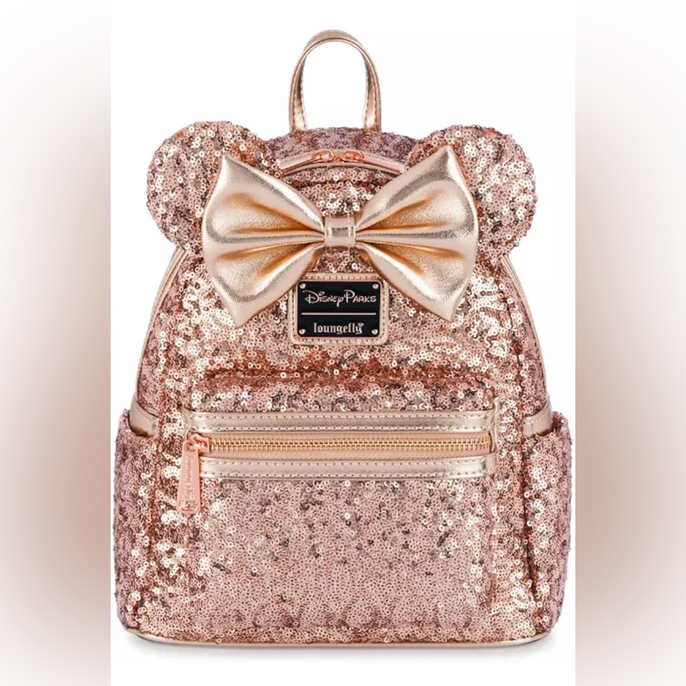 Disney Minnie Mouse Loungefly Rose Gold Sequin Mini Backpack.  Great condition!